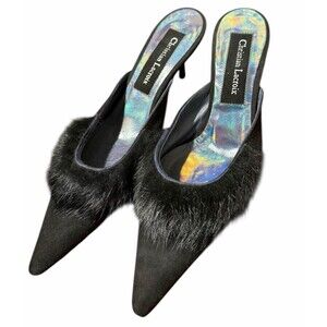 Vintage Y2K Christian Lacroix Heels Rabbit Fur  Suede Pointed Toe Made In Italy